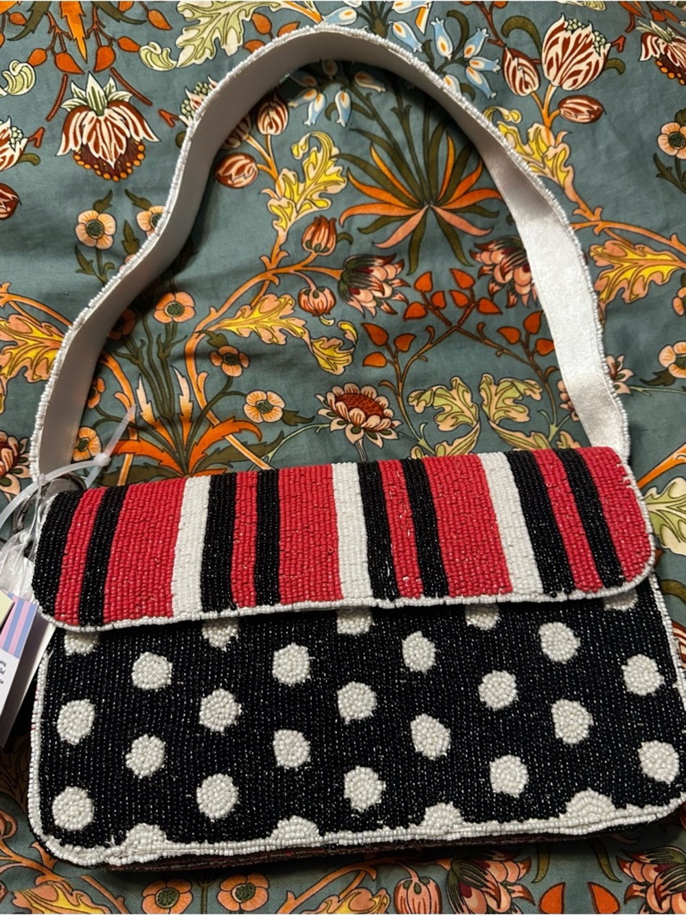 T.J.Maxx Beaded Polka Dot & Stripe Shoulder Bag in Red, Black & White